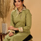 Meadow Mint Slub Kurta with Artistic Cuffs and Twisted Collar