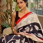 Classic Black & White Kalamkari Pure Silk Saree with Bold Red Contrast Border