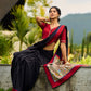 Striking Black Modal Saree with Hand-Painted Madhubani Pallu & Maroon-Blue Border