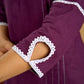 Elegant purple cotton top beautifully finished with delicate lace detailing