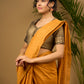 Elegant dark gold cotton silk blouse with traditional block print design - Optional Plain Saree