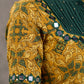 Mustard Ajrakh Print Cotton Blouse with Pintucks Detailing & Mirror Work