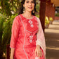 Minimal Coral Chanderi Kurta with Detailed Chikankari Embroidery & Soft Finish
