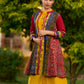 Vibrant Ajrakh Panel Jacket Embellished With Mirror Lace Highlights