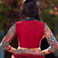 Exquisite Maroon Cotton Silk & Ajrakh Kantha Patchwork Blouse