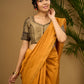 Elegant dark gold cotton silk blouse with traditional block print design - Optional Plain Saree