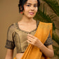 Elegant dark gold cotton silk blouse with traditional block print design - Optional Plain Saree