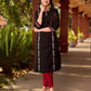 Classic Black Cotton Kurta with Intricate Paisley Embroidery
