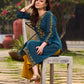 Classy Teal Cotton Hand Block Printed Kurta With Geometric Motifs On Neckline And Hem