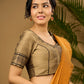 Elegant dark gold cotton silk blouse with traditional block print design - Optional Plain Saree