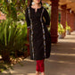 Classic Black Cotton Kurta with Intricate Paisley Embroidery