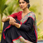 Striking Black Modal Saree with Hand-Painted Madhubani Pallu & Maroon-Blue Border