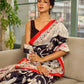 Classic Black & White Kalamkari Pure Silk Saree with Bold Red Contrast Border