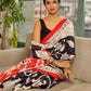 Classic Black & White Kalamkari Pure Silk Saree with Bold Red Contrast Border