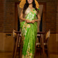 Handcrafted pure silk beauty in green with vibrant hand batik floral motif