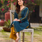 Classy Teal Cotton Hand Block Printed Kurta With Geometric Motifs On Neckline And Hem