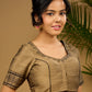Elegant dark gold cotton silk blouse with traditional block print design - Optional Plain Saree