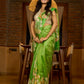 Handcrafted pure silk beauty in green with vibrant hand batik floral motif