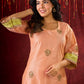 Graceful Peach-Green Combination Chanderi Kurta with Fine Embroidery