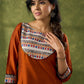 Exclusive Rust Kurta With Hand Painted Madhubani Yoke  - Pant Optional