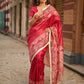 Blush Pink Art Silk Saree with Heritage Floral Print