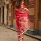 Blush Pink Art Silk Saree with Heritage Floral Print