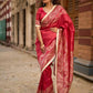 Blush Pink Art Silk Saree with Heritage Floral Print