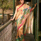 Art Silk Lotus Printed Saree in Beige with Statement Pallu