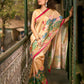 Art Silk Lotus Printed Saree in Beige with Statement Pallu