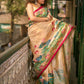 Art Silk Lotus Printed Saree in Beige with Statement Pallu