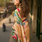 Art Silk Lotus Printed Saree in Beige with Statement Pallu