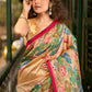 Art Silk Lotus Printed Saree in Beige with Statement Pallu