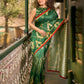 Bottle Green Shibori Art Silk Saree with Contrasting Red Bandhani Border