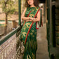 Bottle Green Shibori Art Silk Saree with Contrasting Red Bandhani Border