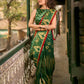 Bottle Green Shibori Art Silk Saree with Contrasting Red Bandhani Border