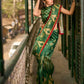 Bottle Green Shibori Art Silk Saree with Contrasting Red Bandhani Border