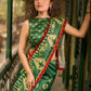 Bottle Green Shibori Art Silk Saree with Contrasting Red Bandhani Border
