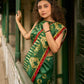 Bottle Green Shibori Art Silk Saree with Contrasting Red Bandhani Border