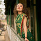 Bottle Green Shibori Art Silk Saree with Contrasting Red Bandhani Border