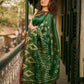 Bottle Green Shibori Art Silk Saree with Contrasting Red Bandhani Border