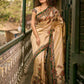 Golden Beige Art Silk Saree with Madhubani Inspired Border & Pallu