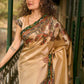 Golden Beige Art Silk Saree with Madhubani Inspired Border & Pallu