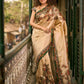 Golden Beige Art Silk Saree with Madhubani Inspired Border & Pallu