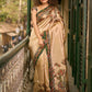 Golden Beige Art Silk Saree with Madhubani Inspired Border & Pallu