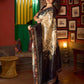 Beige & Black Art Silk Saree with Modern Floral Print & Contrasting Border