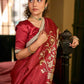 Deep Maroon Art Silk Saree with Traditional Floral Printed Pallu