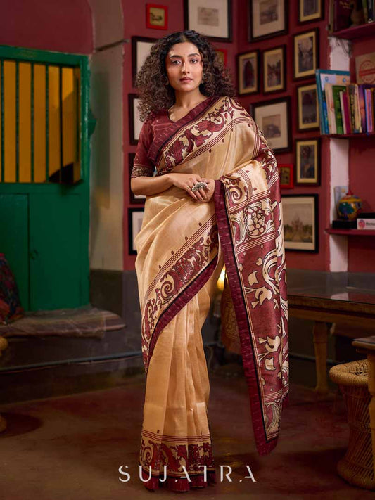 Deep Maroon Contemporary Printed Art Silk Saree