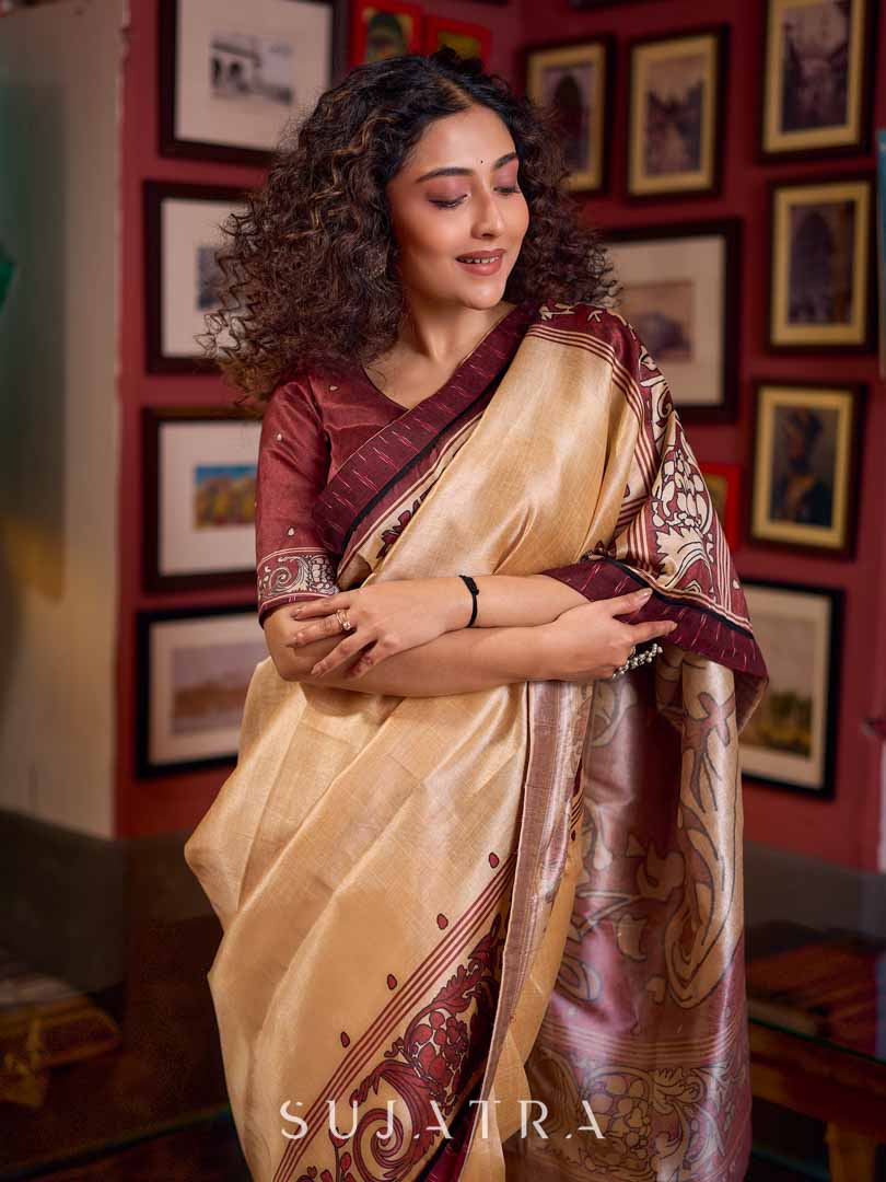 Deep Maroon Contemporary Printed Art Silk Saree