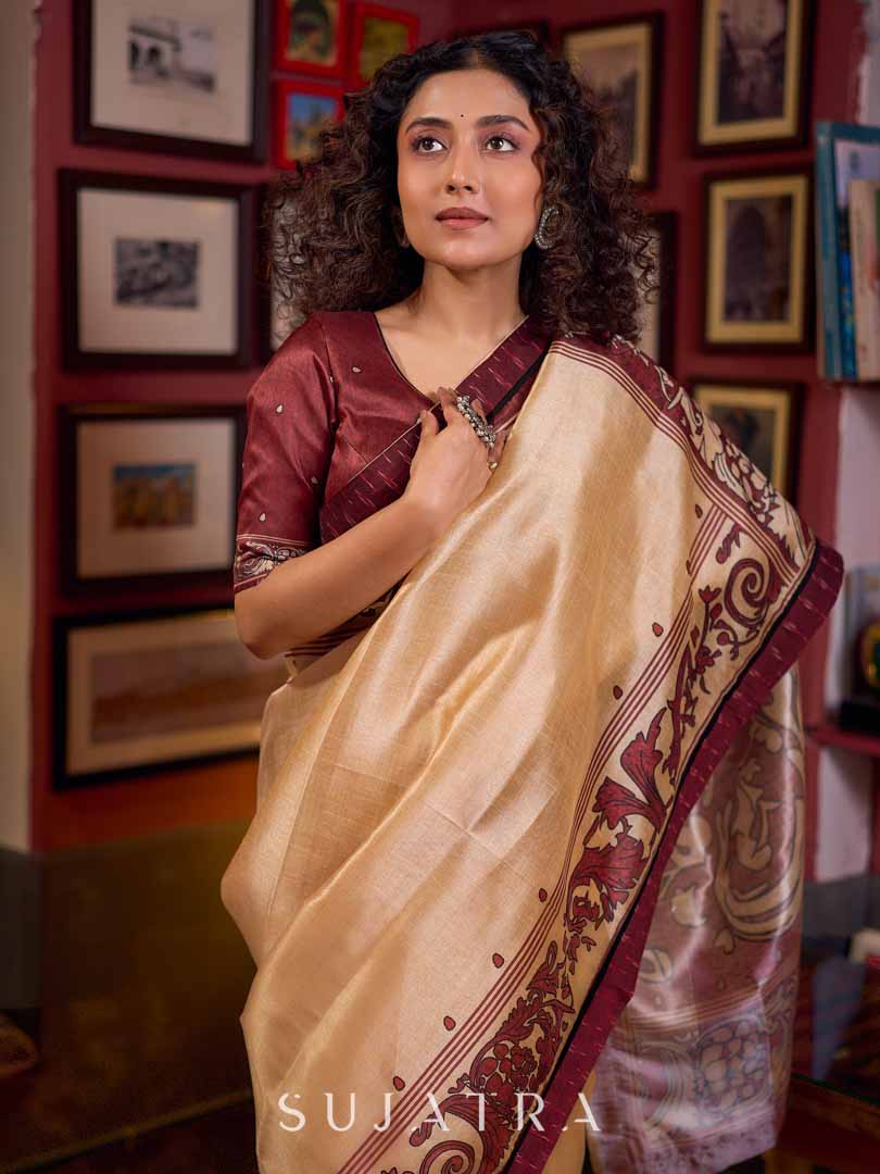 Deep Maroon Contemporary Printed Art Silk Saree
