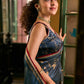 Deep Teal Art Silk Saree with Contemporary Floral Print & Contrasting Border